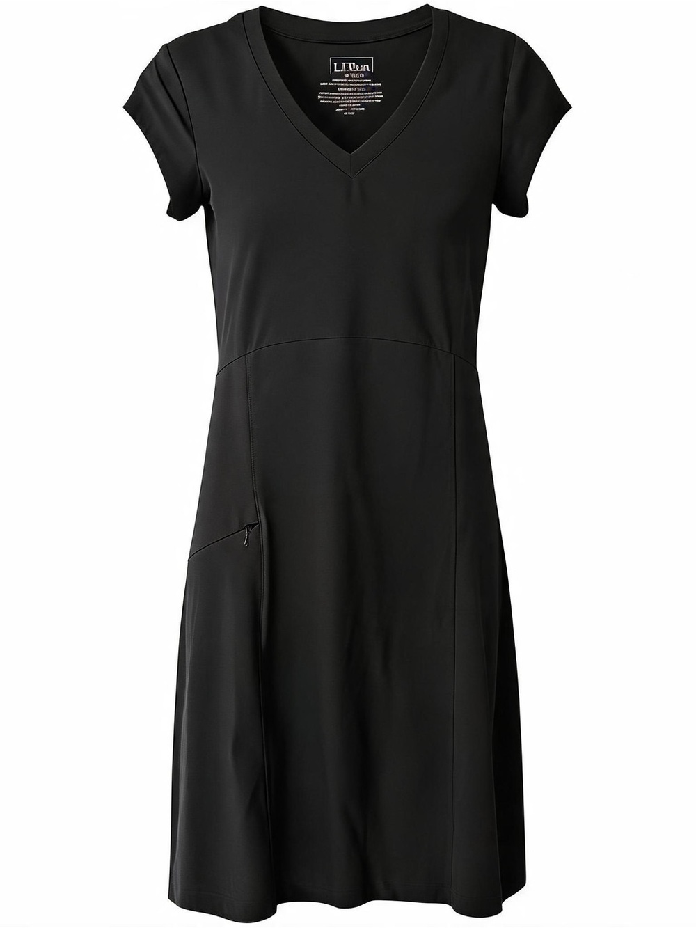 L.L. Bean Black V-Neck A-Line Midi Dress